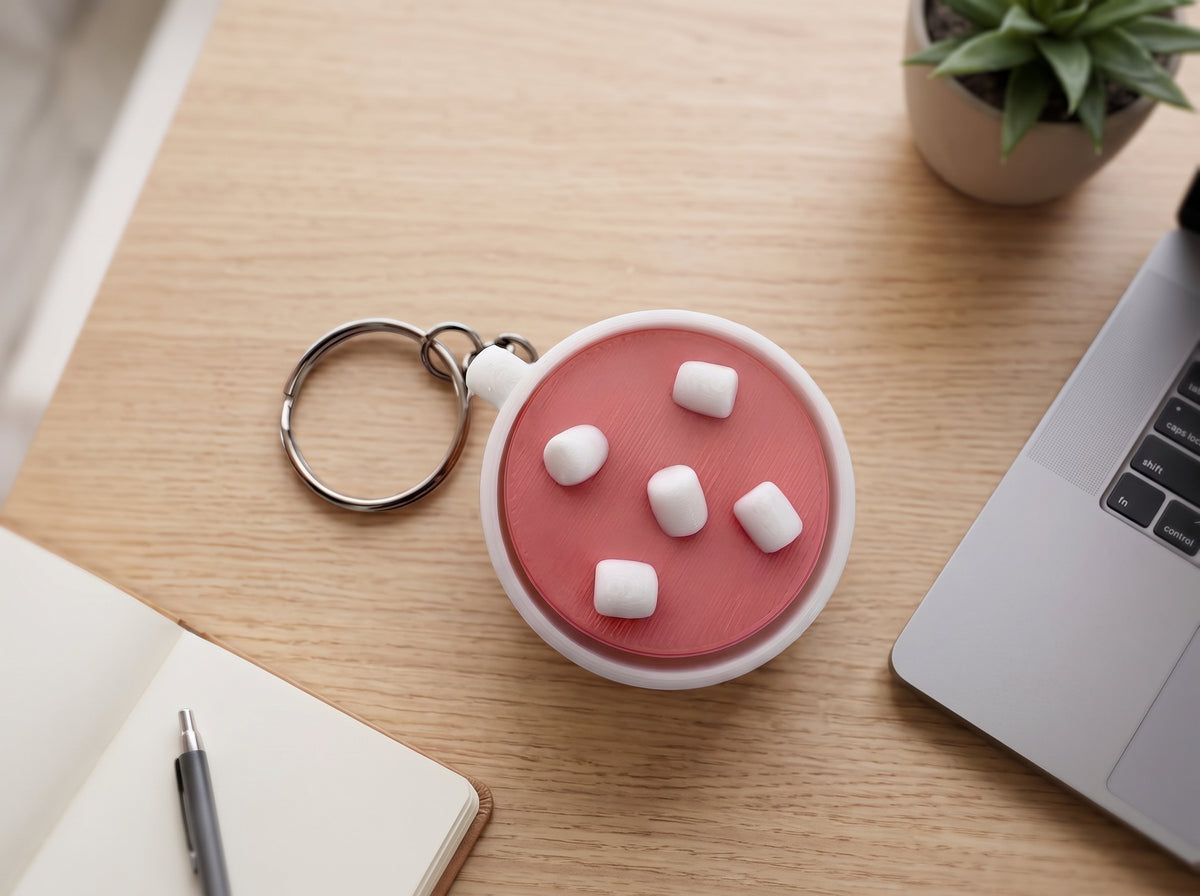Llavero Taza de Nata y Marshmallows 3D | Accesorio Original y Divertido