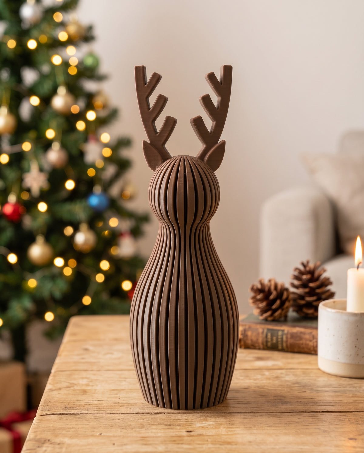 Pareja de Renos Navideños de Diseño 3D (Marrón y Verde)