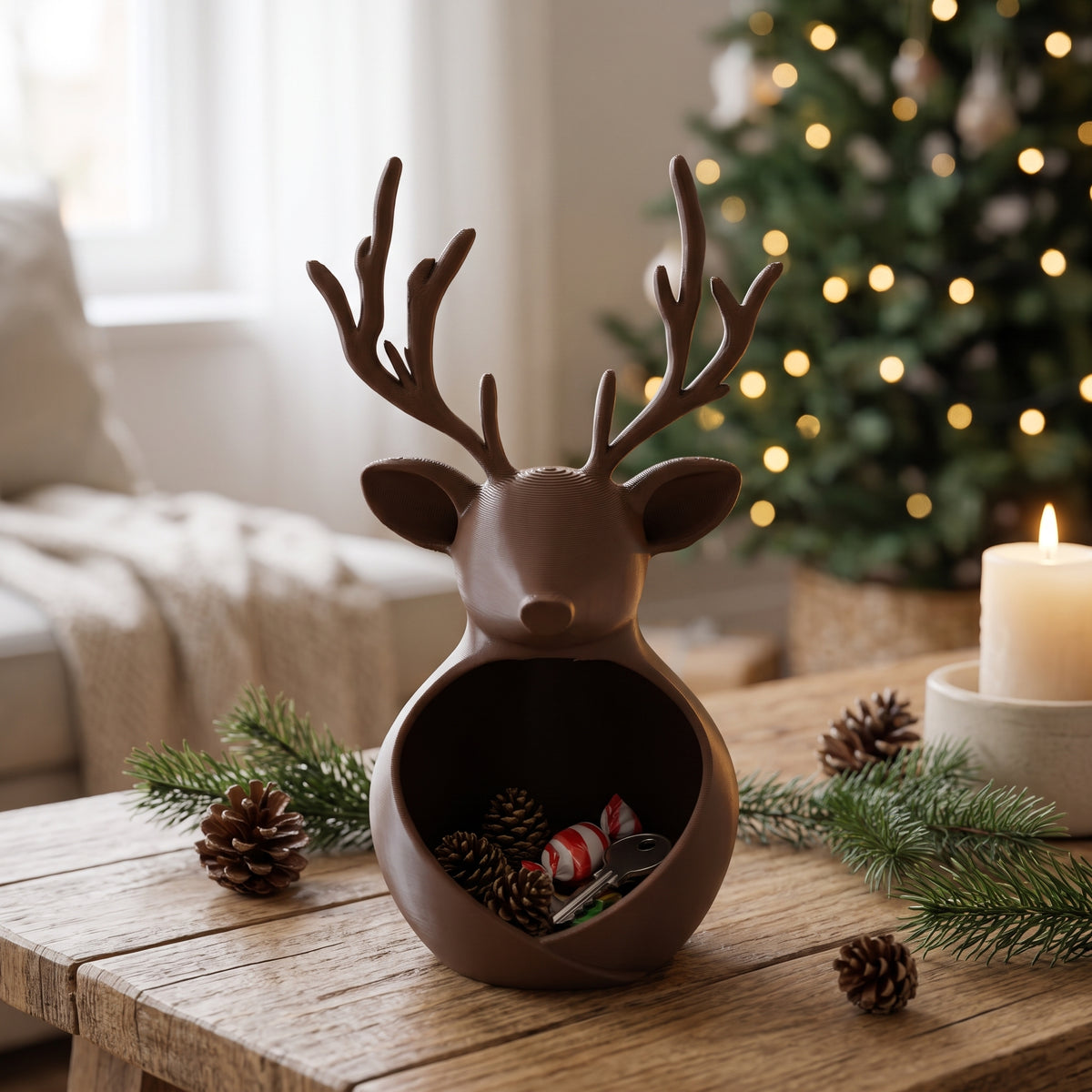 Reno Portavelas y Organizador Navideño 3D | Decoración de Navidad