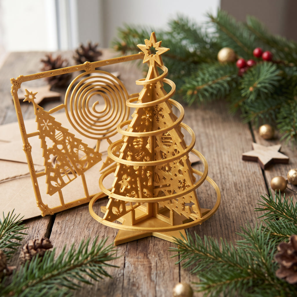 Tarjeta Kit Árbol de Navidad 3D Montable | Adorno Navideño Dorado en Kit Card