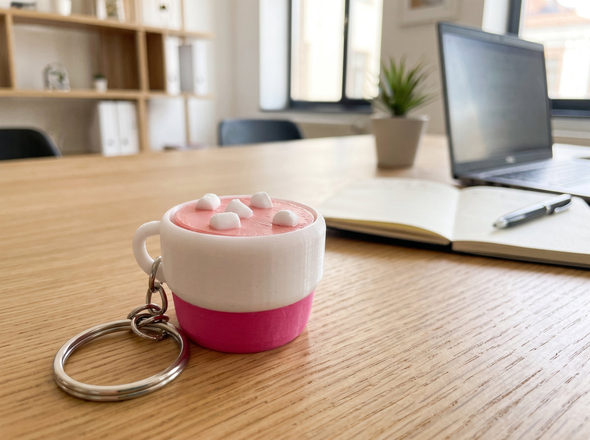 Llavero Taza de Nata y Marshmallows 3D | Accesorio Original y Divertido