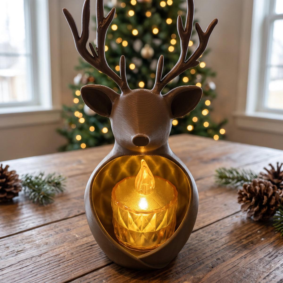 Reno Portavelas y Organizador Navideño 3D | Decoración de Navidad