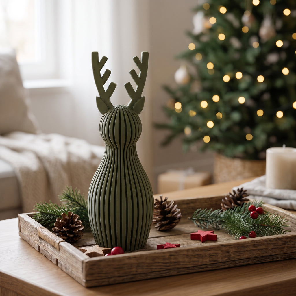 Pareja de Renos Navideños de Diseño 3D (Marrón y Verde)